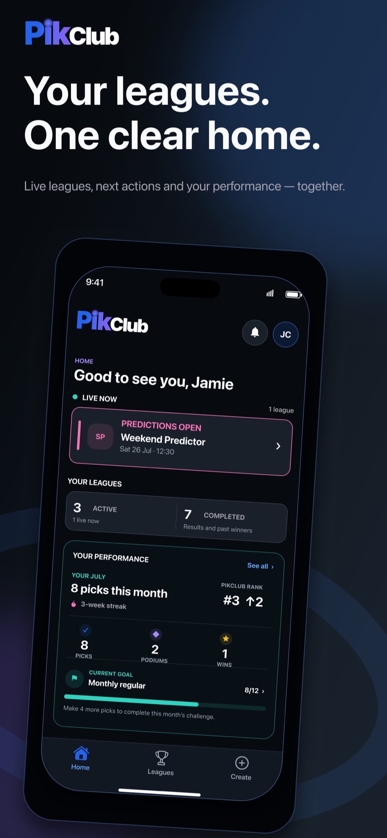 Verified PikClub home design from the shipped iPhone app